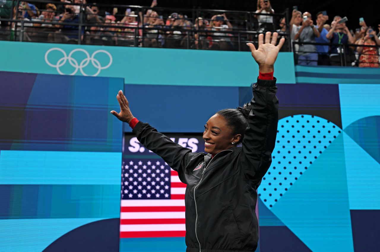 USA’s Simone Biles enters the arena prior to the vault finals on August 3. 