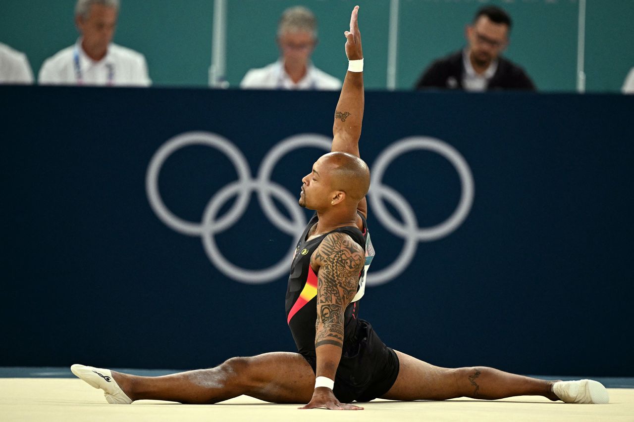 Spain's Rayderley Zapata competes in the artistic gymnastics men's floor exercise final on August 3. 