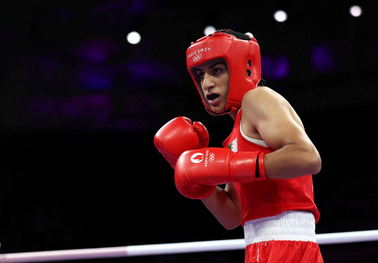 Algeria’s Imane Khelif competes against Italy’s Angela Carini on August 1. 