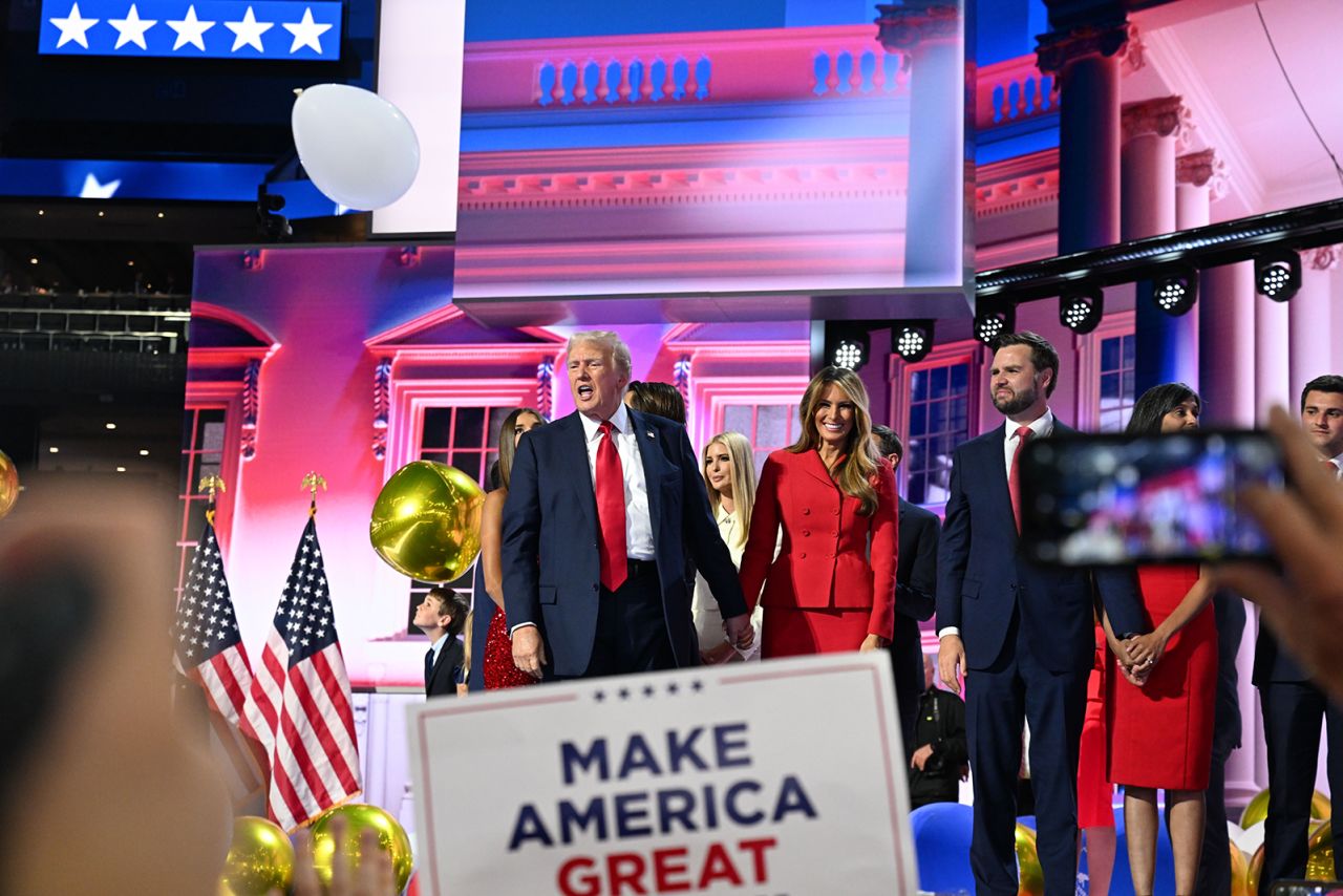 Trump and former first lady Melania Trump were joined on stage by vice presidential nominee JD Vance and his wife, Usha.