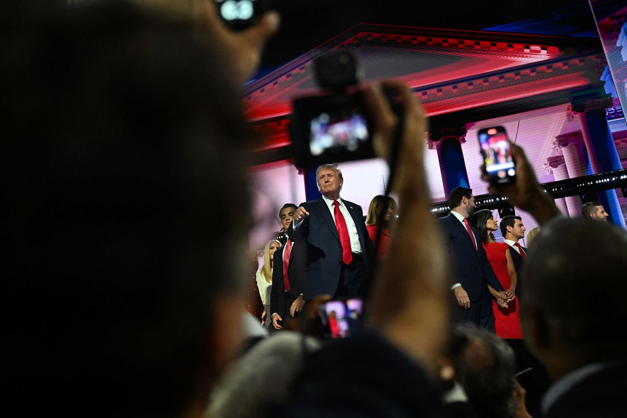 Former President Donald Trump is joined by his family at the 2024 Republican National Convention on July 18. 