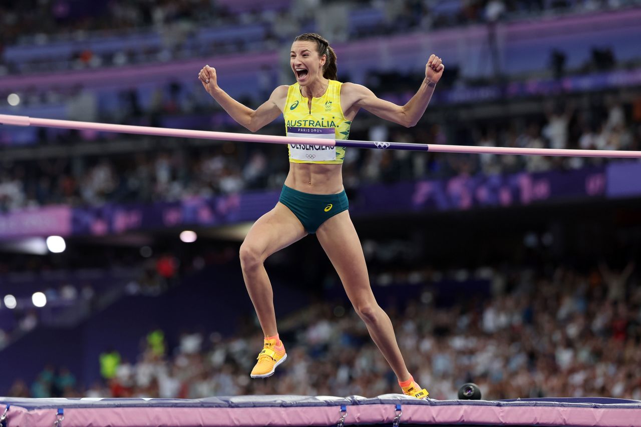 Australia's Nicola Olyslagers reacts after a jump. 