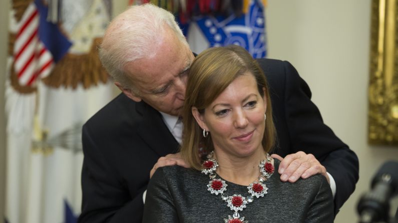 Biden talks to Stephanie Carter as her husband, Ashton Carter, delivers a speech at the White House in February 2015. Ashton Carter had just been sworn in as the country's new Secretary of Defense, but it was Biden's hands-on whisper <a href="http://www.cnn.com/2015/02/17/politics/biden-carter-whisper/index.html" target="_blank"