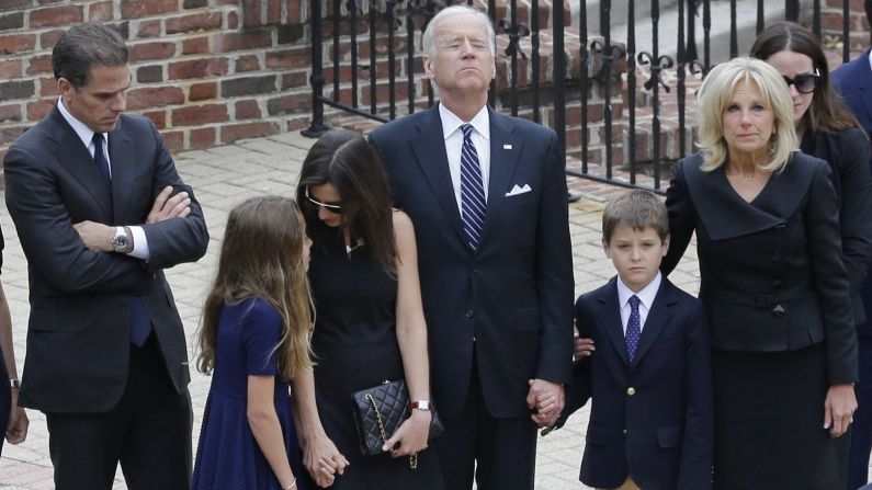 Biden pauses with his family as they enter a visitation for his son, former Delaware Attorney General Beau Biden, in June 2015. Biden's eldest son <a href="http://www.cnn.com/2015/06/04/politics/gallery/beau-biden-wake/index.html" target="_blank"