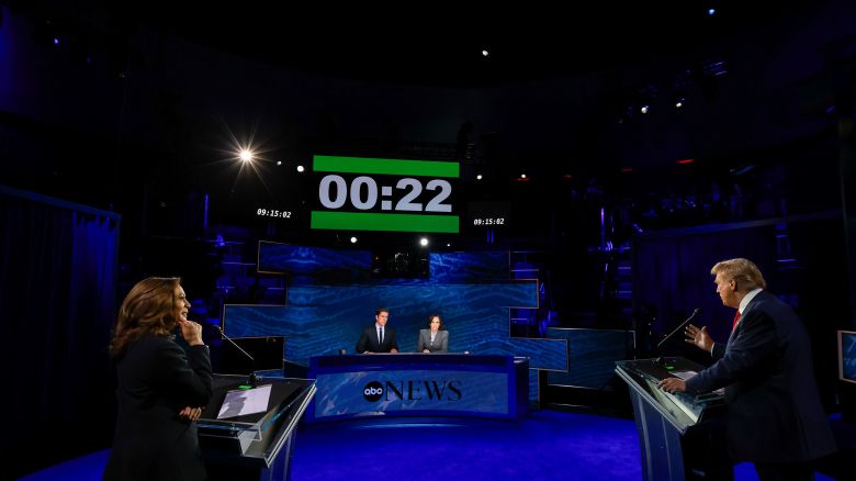 Vice President Kamala Harris, left, and former President Donald Trump at the ABC debate on September 10, 2024.