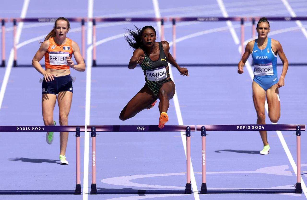 Jamaica’s Rushell Clayton competes in the women's 400-meter hurdles on August 4. 