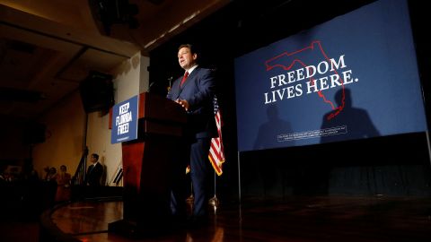 Florida Gov. Ron DeSantis speaks during the "Keep Florida Free Tour" at in Tampa, Florida, in August 2022.