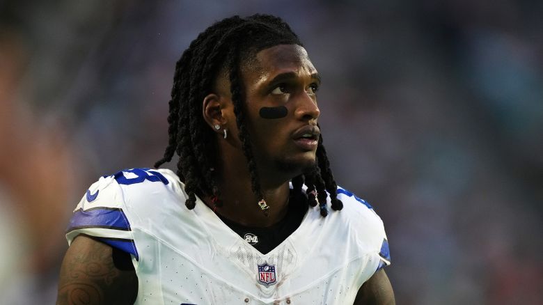 Dec 24, 2023; Miami Gardens, Florida, USA; Dallas Cowboys wide receiver CeeDee Lamb (88) looks up at the scoreboard during the first half against the Miami Dolphins at Hard Rock Stadium.