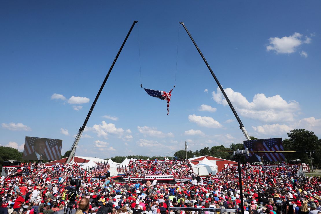 People gather for a campaign rally for former President Donald Trump at the Butler Farm Show in Butler, Pennsylvania, July 13, 2024.