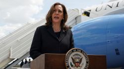 U.S. Vice President Kamala Harris speaks at George Bush Intercontinental Airport in Houston, Texas, U.S., on August 1, 2024.