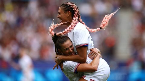 Trinity Rodman celebrates scoring the match-winning goal for the US against Japan.