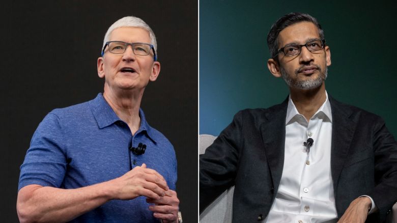 Left: Apple CEO Tim Cook. Right: Sundar Pichai, CEO of Google and Alphabet Inc.