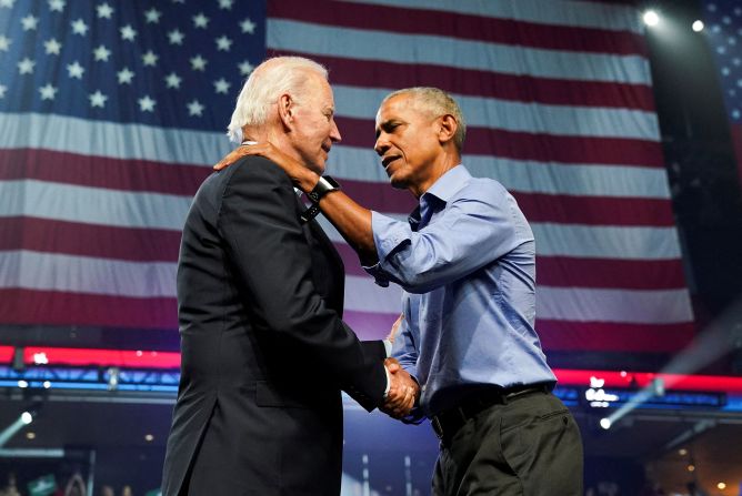 Biden and former President Barack Obama attend a campaign event for Democratic senatorial candidate John Fetterman and Democratic nominee for Pennsylvania governor Josh Shapiro in November 2022. Fetterman went on to <a href="https://www.cnn.com/2022/11/09/politics/john-fetterman-dr-oz-pennsylvania-senate-race-results" target="_blank"