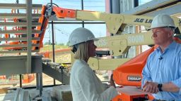 John King visits construction site in Clive, Iowa with Jaclyn Taylor