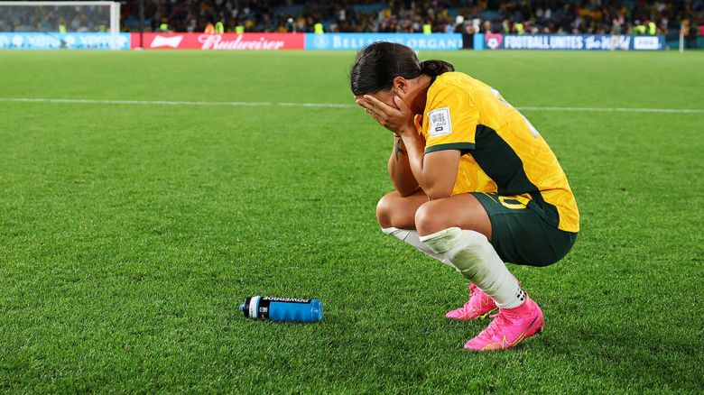 SYDNEY, AUSTRALIA - AUGUST 16: Sam Kerr of Australia looks dejected after the team's 1-3 defeat following the FIFA Women's World Cup Australia & New Zealand 2023 Semi Final match between Australia and England at Stadium Australia on August 16, 2023 in Sydney / Gadigal, Australia. (Photo by Maddie Meyer - FIFA/FIFA via Getty Images)