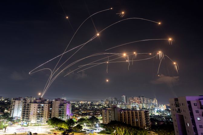 Rockets launched from Gaza are intercepted by Israel's Iron Dome anti-missile system on October 8.