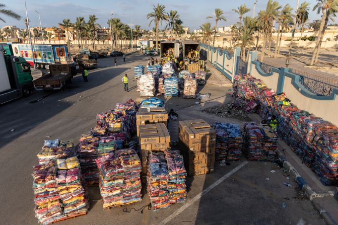 Aid supplies are seen in North Sinai, Egypt on October 16.