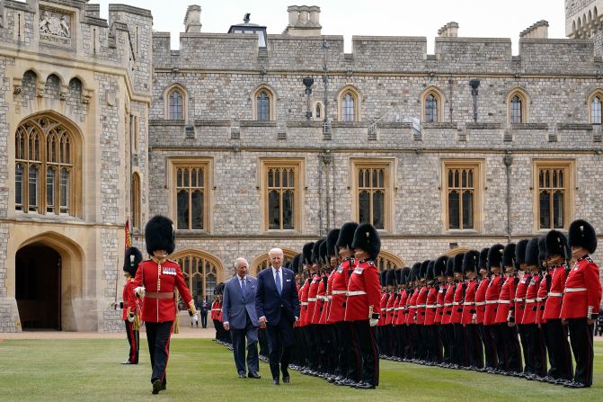 Biden reviews royal guards in front of Britain's King Charles III during a <a href="https://www.cnn.com/2023/07/10/politics/biden-london-king-charles-pm-sunak/index.html" target="_blank"