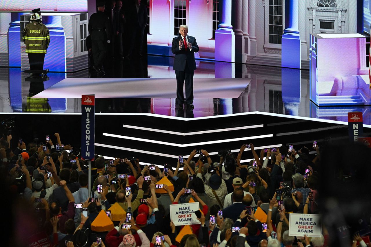 Former President Donald Trump speaks during the Republican National Convention in Milwaukee on Thursday,  July 18. 