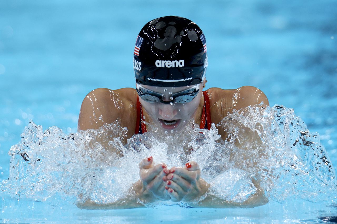 Kate Douglass of Team United States competes in the Women's 200m Breaststroke Final at Paris La Défense Arena on August 1.