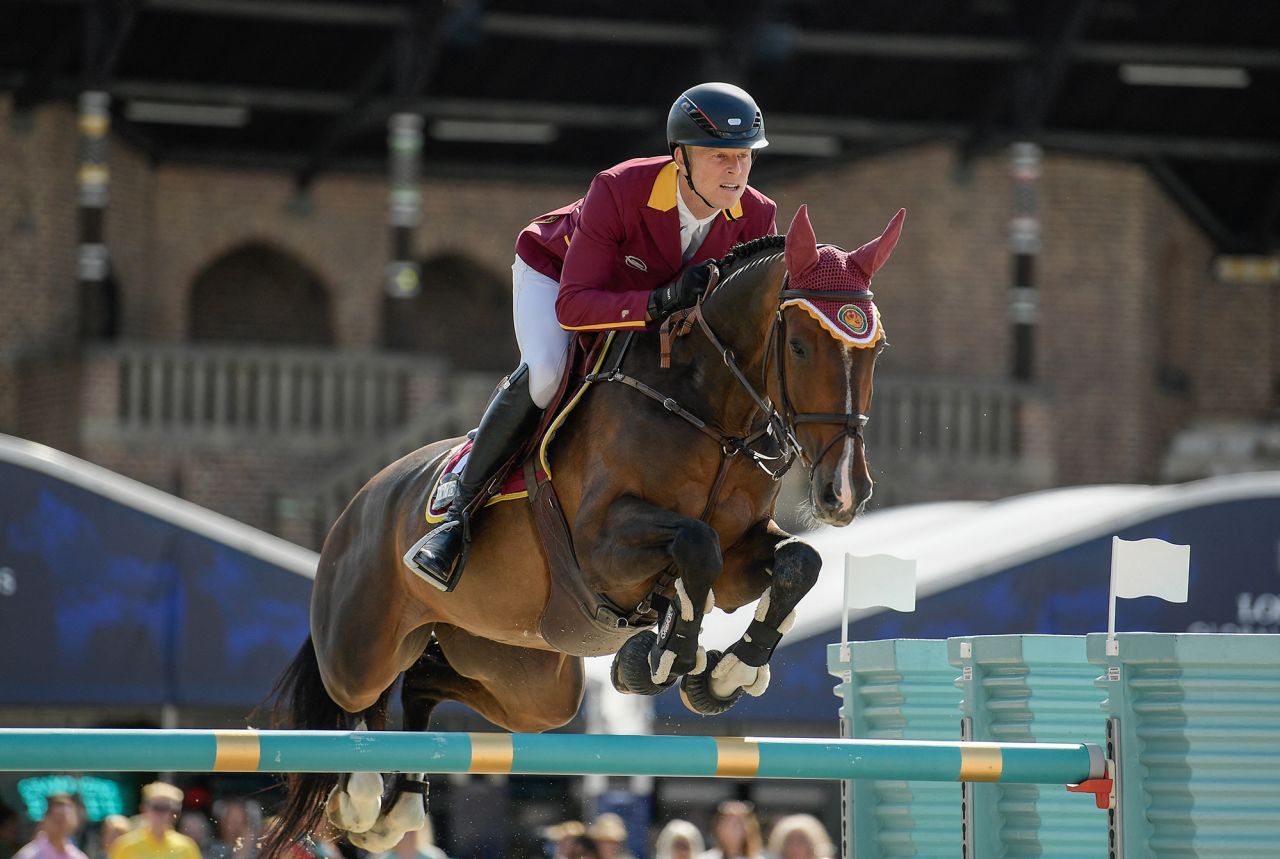 Austria's Max Kühner competing during the Global Champions League 1.55m Round 1 Team Competition of the Longines Global Champions Tour in Stockholm, Sweden, on June 29.