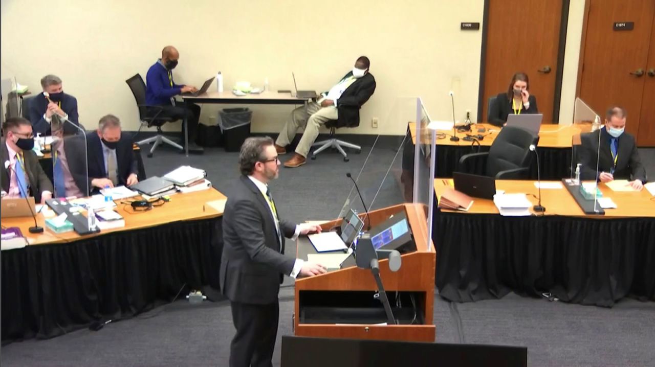 Defense attorney Eric Nelson questions Los Angeles Police Department Sgt. Jody Stiger on Wednesday, April 7.