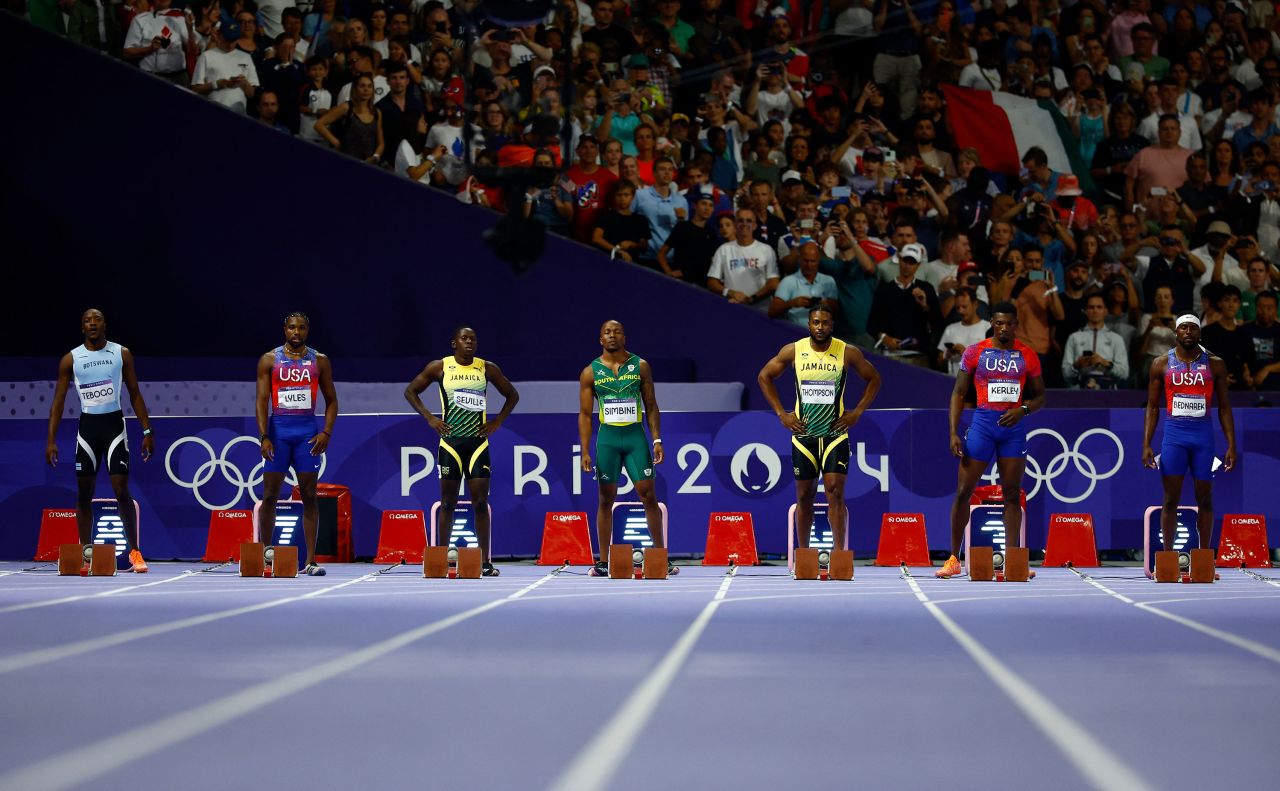 Athletes line up before the race. 