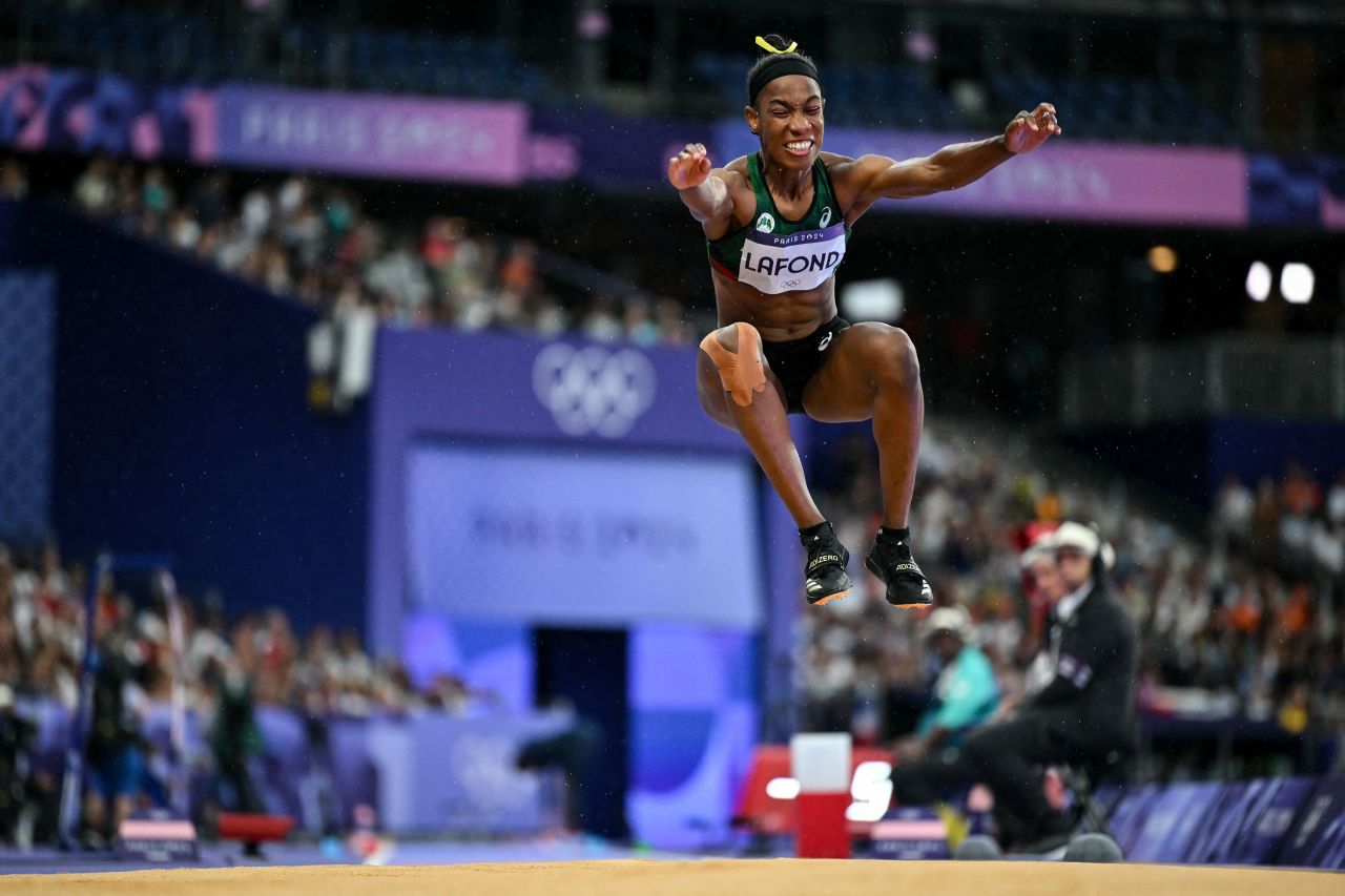 Dominica's Thea LaFond competes in the women's triple jump final Saturday.