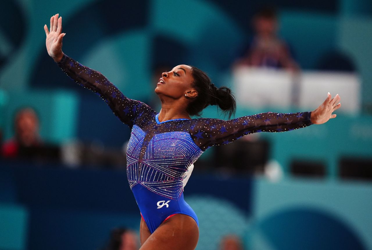 Simone Biles performs her floor routine on Thursday.