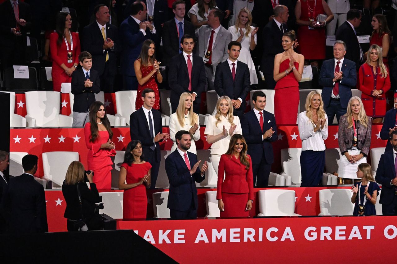 Melania Trump joins members of the Trump family and other guests at the Republican National Convention on Thursday, July 18.