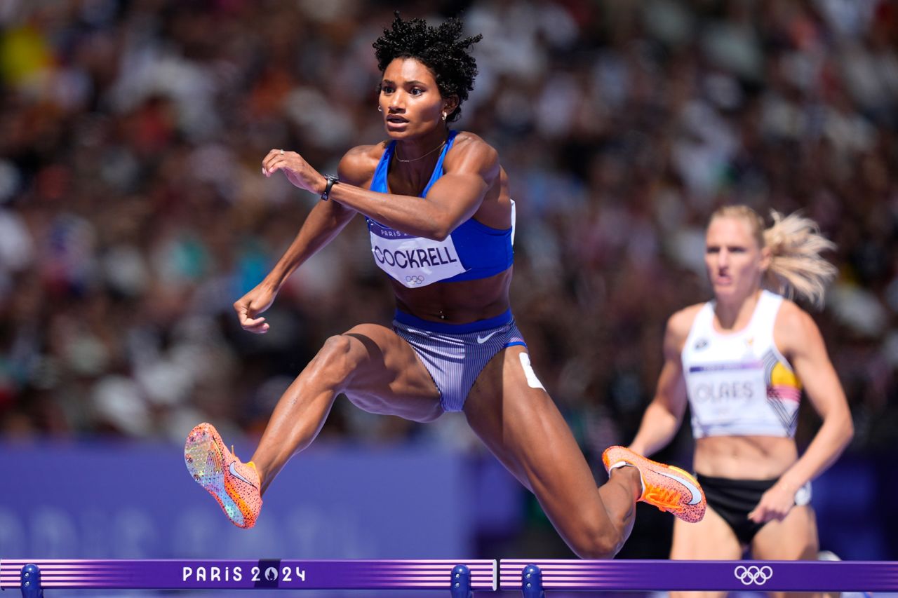 USA’s Anna Cockrell competes in the women's 400-meter hurdles on August 4. 