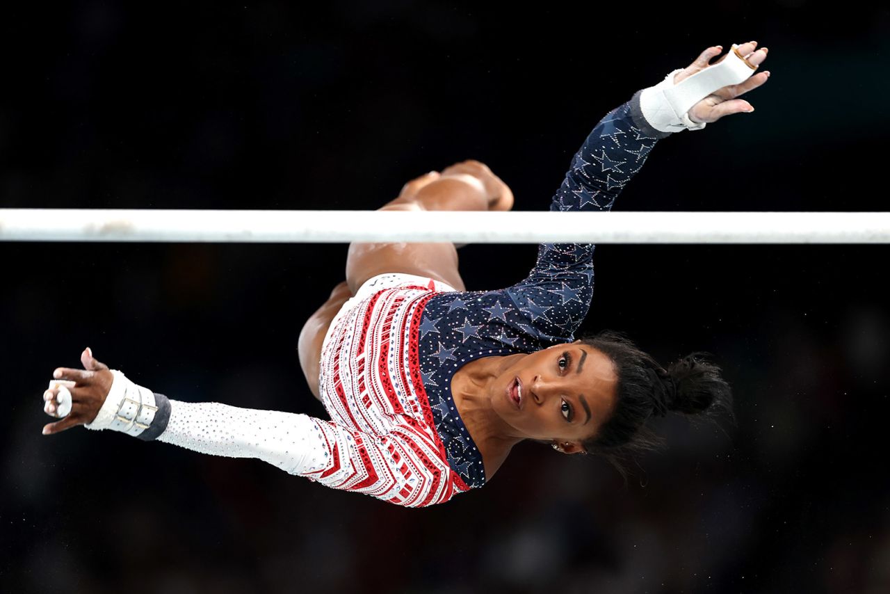 Simone Biles competes on the uneven bars on July 30. 