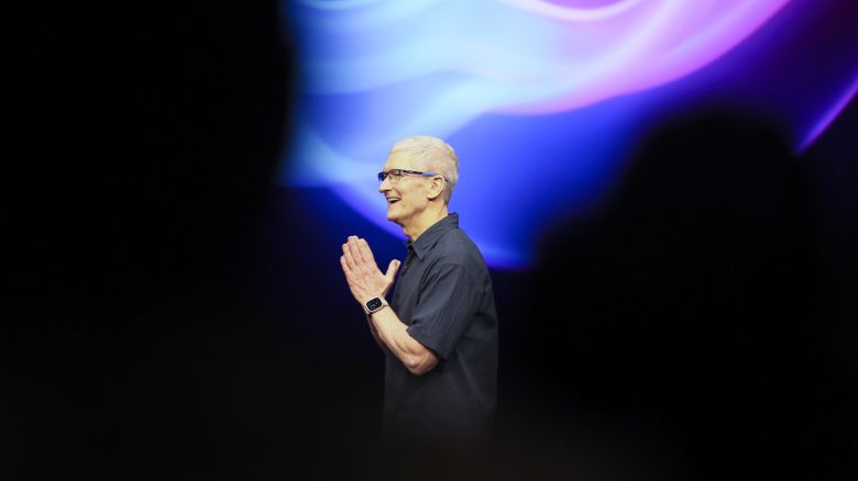 Apple CEO Tim Cook walks on the stage during an announcement of new products at Apple headquarters Monday, Sept. 9, 2024, in Cupertino, Calif.