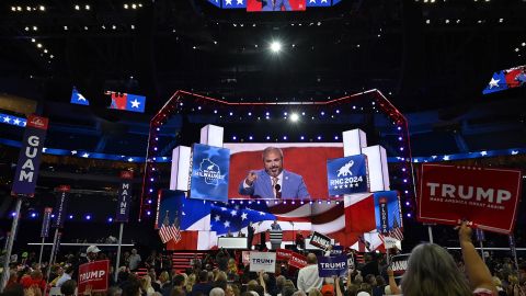 Repiblican delegates listen during the first day of the  convention at Fiserv Forum in Milwaukee, Wisconsin, on Monday, July 15.