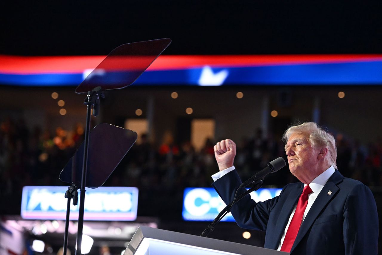 Former President Donald Trump speaks on Thursday, July 18, during the Republican National Convention in Milwaukee.