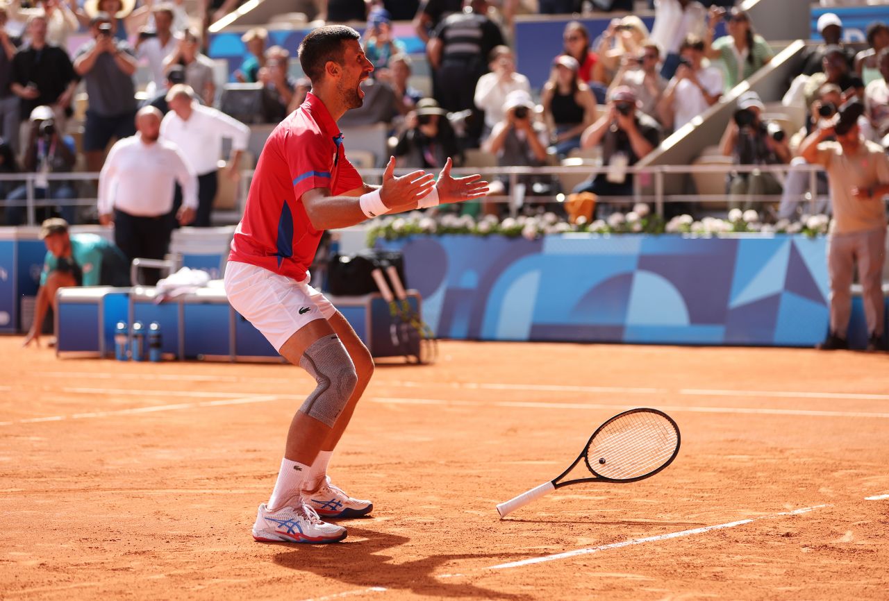 Serbia’s Novak Djokovic celebrates match point against Spain’s Carlos Alcaraz on August 4. 