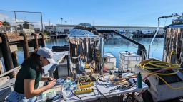 US company Calcarea is developing technology to removw carbon dioxide from the exhaust of cargo ships. Pictured is a prototype reactor at the Port of Los Angeles. <strong