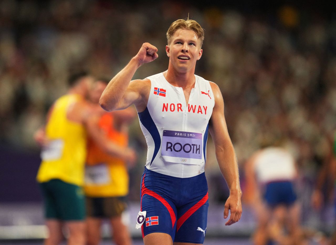 Norway's Markus Rooth celebrates after winning the gold medal in the men's decathlon Saturday. 