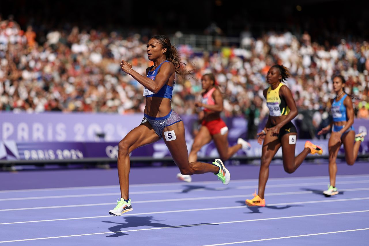 USA’s Gabby Thomas competes in the women's 200-meter on August 4. 