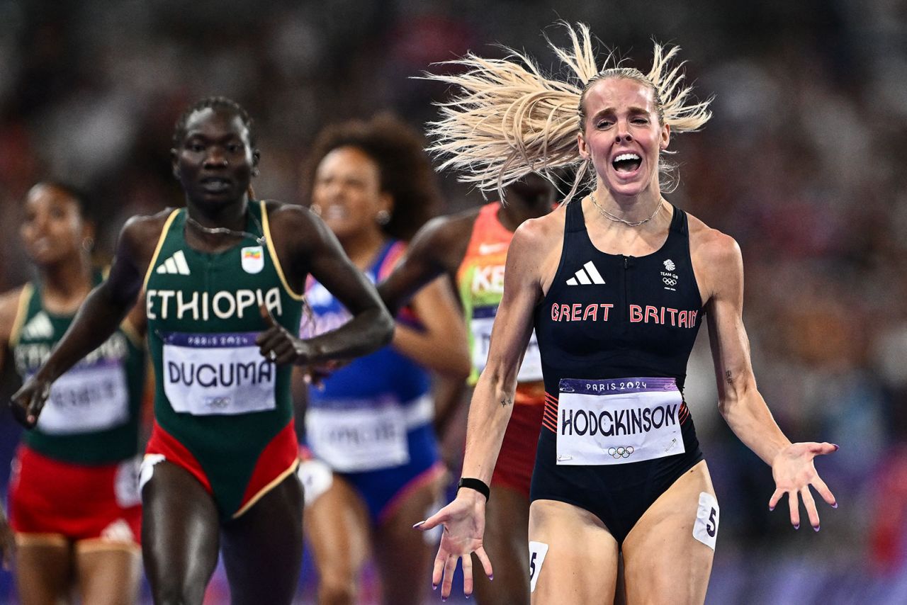 Britain's Keely Hodgkinson crosses the finish line to win in the women's 800m final on Monday, August 5.