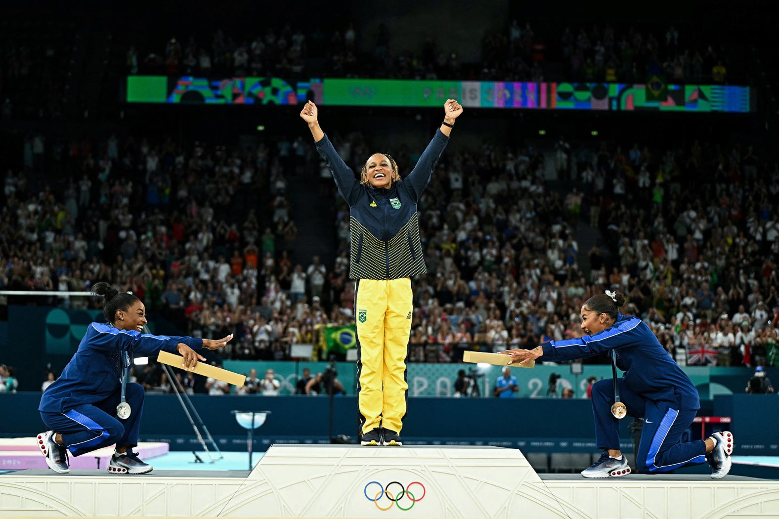 American gymnasts Simone Biles, left, and Jordan Chiles <a href="https://www.cnn.com/sport/live-news/paris-olympics-news-2024-08-05#h_50b58405671680084384da391d48ef6f"