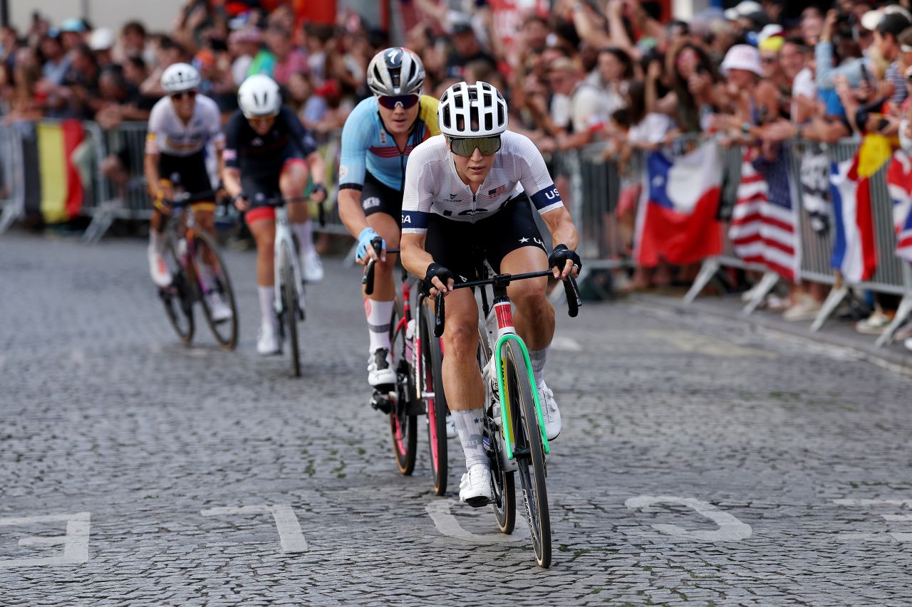 US cyclist Kristen Faulkner competes in the road race on August 4.