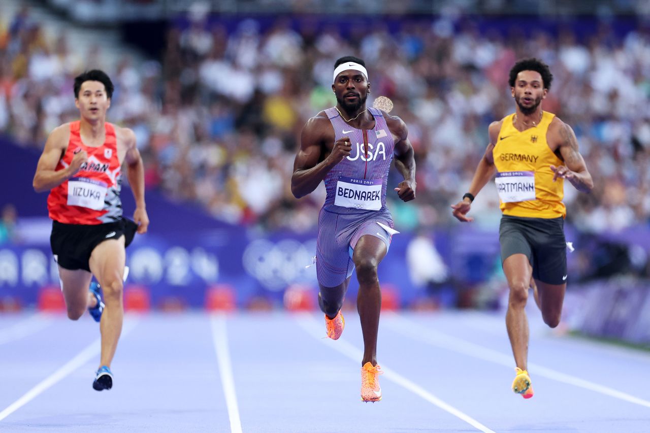 USA's Kenny Bednarek competes in the men's 200m heats in Paris on Monday.