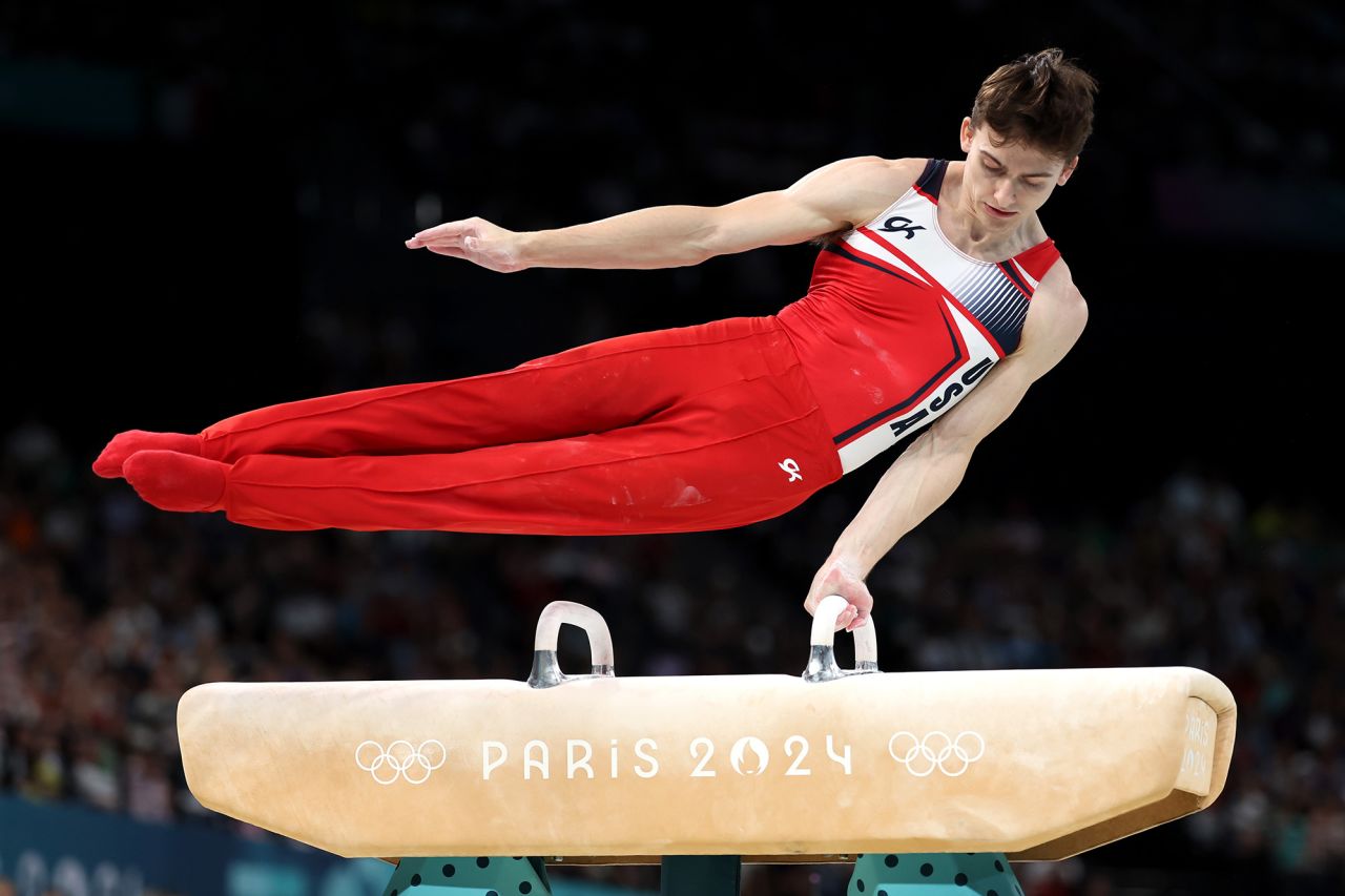 USA’s Stephen Nedoroscik competes during the pommel horse final on August 3. 