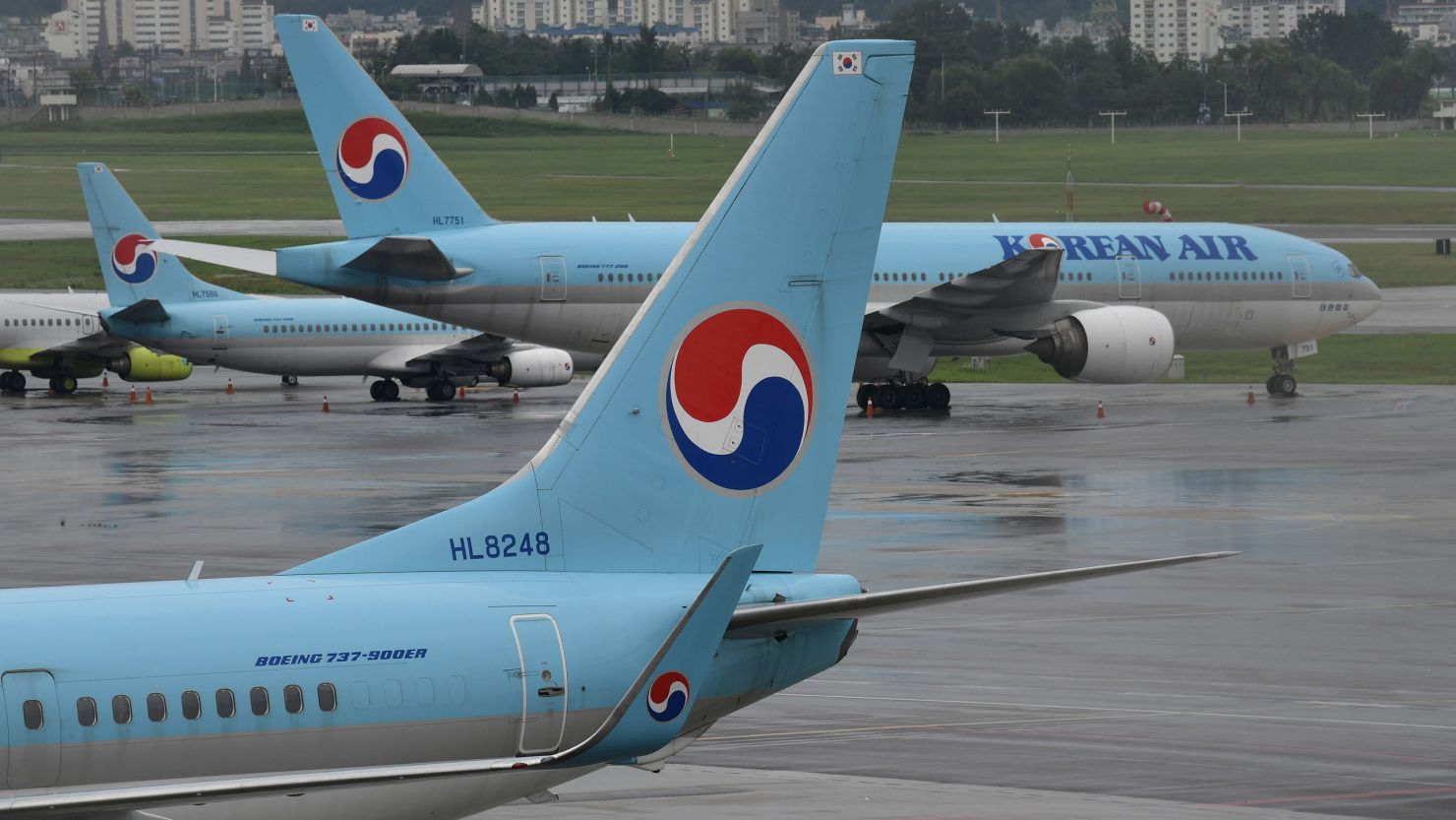 Korean Air planes parked on the tarmac at Gimpo domestic airport in Seoul, South Korea on September 2, 2020.