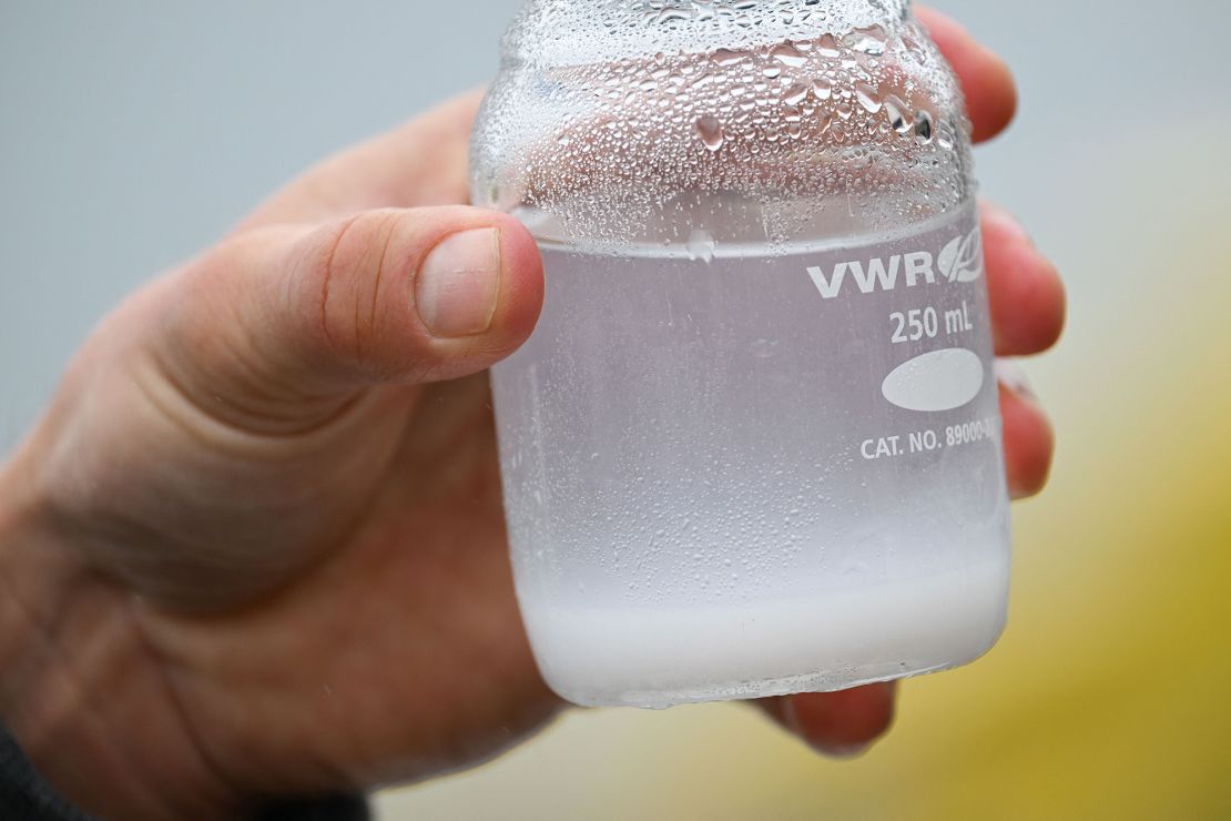 A sample of carbon removed from the ocean in the solid form of calcium carbonate and magnesium hydroxide from UCLA's SeaChange program -- now known as Equatic -- in 2023.