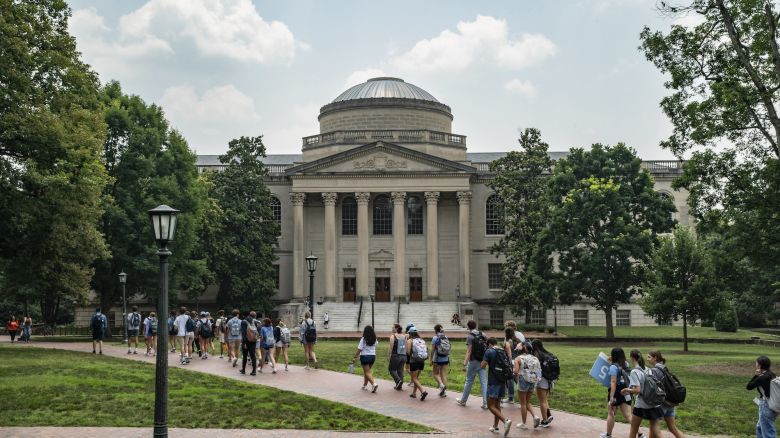 CHAPEL HILL, NORTH CAROLINA - JUNE 29: People walk on the campus of the University of North Carolina Chapel Hill on June 29, 2023 in Chapel Hill, North Carolina.  The U.S. Supreme Court ruled that race-conscious admission policies used by Harvard and the University of North Carolina violate the Constitution, bringing an end to affirmative action in higher education.  (Photo by Eros Hoagland/Getty Images)