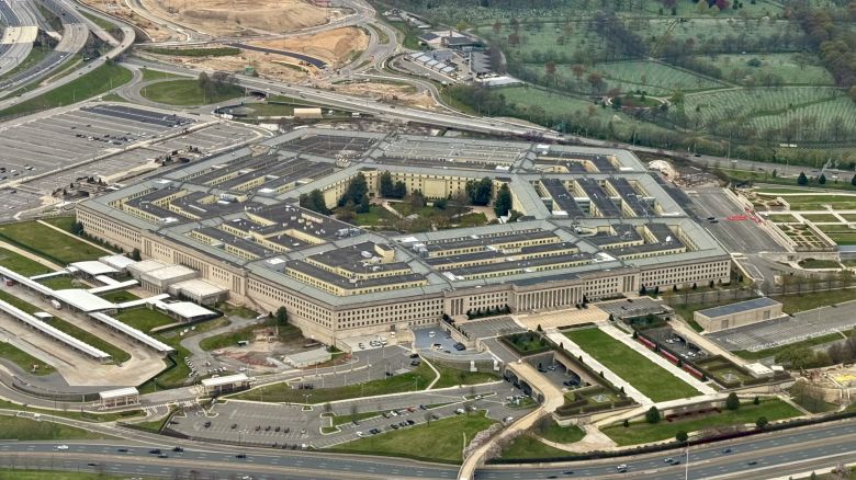 An aerial view of the Pentagon in Washington, DC, is shown on March 31, 2024.