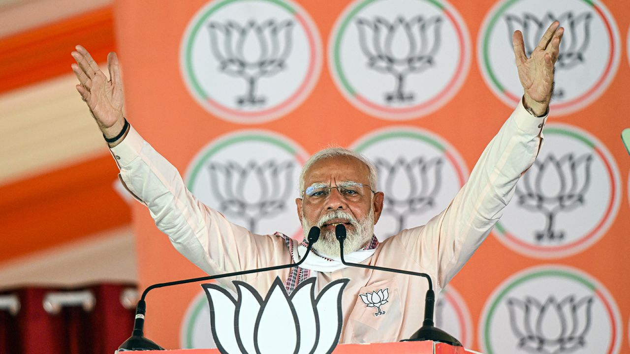 Narendra Modi, India's prime minister, during a campaign rally in Agra, Uttar Pradesh, India, on Thursday, April 25, 2024.