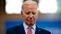 President Joe Biden stands on stage as U.S. Vice President Kamala Harris introduces him during a campaign rally at Girard College on May 29, 2024 in Philadelphia, Pennsylvania. Biden and Harris are using today's rally to launch a nationwide campaign to court black voters, a group that has traditionally come out in favor of Biden, but their support is projected lower than it was in 2020.